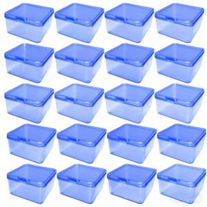 LJY 20-Pack Blue Plastic Storage Boxes, 2.6x2.6x1.4in Small Square Organizer Containers with Lids, Stackable Transparent PP Box for Jewelry, Beads, Crafts, Office Supplies Home Organization