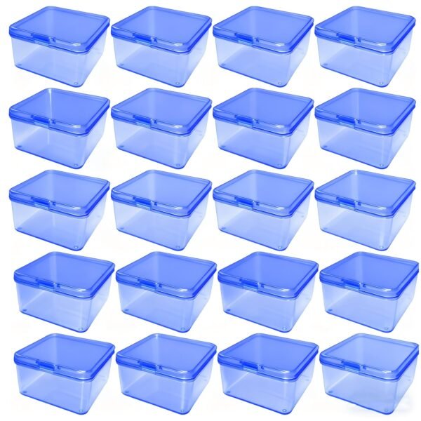 LJY 20-Pack Blue Plastic Storage Boxes, 2.6x2.6x1.4in Small Square Organizer Containers with Lids, Stackable Transparent PP Box for Jewelry, Beads, Crafts, Office Supplies Home Organization