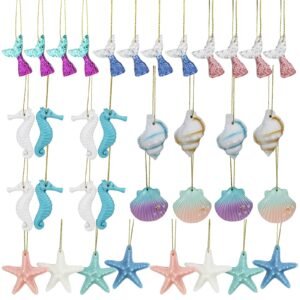 36 Pieces Ocean Themed Multicolored Hanging Resin Seashells Ornaments for Summer Party Beach Wedding Christmas Tree Home Decor & DIY Craft Projects