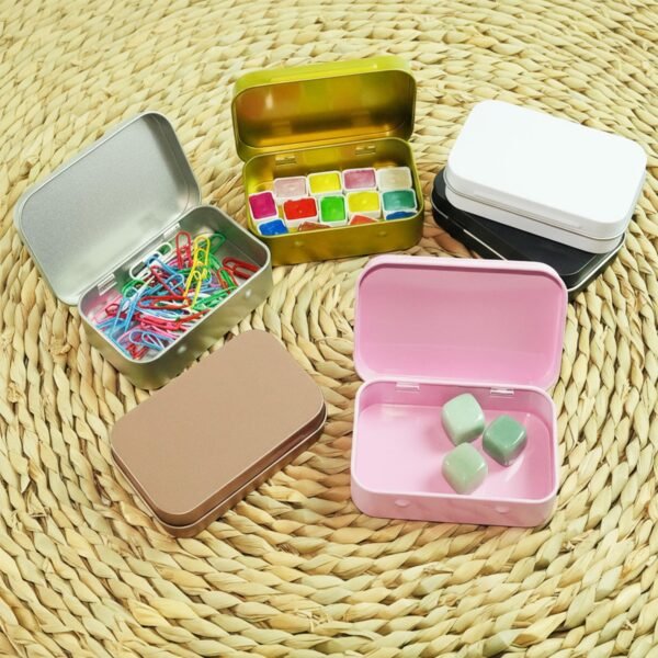 LJY 6 Pack Rectangular Metal Hinged Tin Boxes, 3.7 x 2.4 x 0.9 in Colorful,Small Metal Storage Containers in Mixed Colors for DIY Organization and Small Parts Storage
