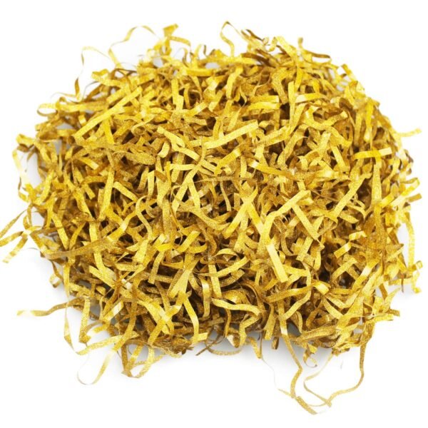LJY Golden Glitter Raffia Paper Shreds, 100g Crinkle Cut Filler for Gift Wrapping, Basket Filling, Wedding Decorations, Party Supplies, and DIY Crafts Shredded Confetti Strands