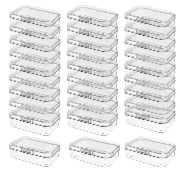 LJY 30-Pack Small Plastic Storage Boxes, 2.6×1.8×0.8 in, Organizer Containers with Lids,for Beads, Jewelry, Crafts, Small Parts Collection (Clear)