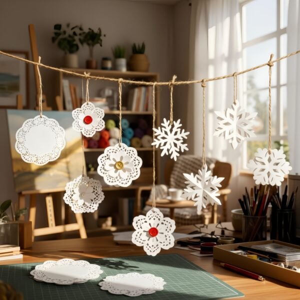 LJY 100 Pieces White Lace Round Paper Doilies Packaging Pads Wedding Tableware Decoration (13.5 Inch)