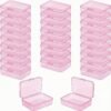 LJY 28 Pieces Rectangular Empty Mini Clear Plastic Organizer Storage Box Containers with Hinged Lids (3.3 x 2.2 x 1 inch, Pink)