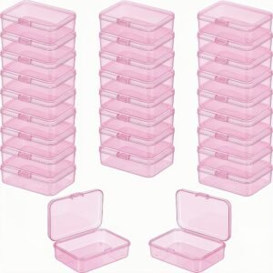 LJY 28 Pieces Rectangular Empty Mini Clear Plastic Organizer Storage Box Containers with Hinged Lids (3.3 x 2.2 x 1 inch, Pink)
