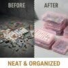 LJY 12 Pieces Rectangular Empty Mini Plastic Organizer Storage Box Containers with Hinged Lids (4.5 x 3.3 x 1.1 inch, Pink)