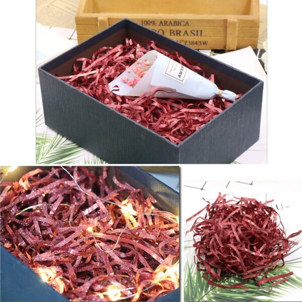 LJY Glitter Raffia Paper Shreds, 100g Crinkle Cut Filler for Gift Wrapping, Basket Filling, Wedding Decorations, Party Supplies, and DIY Crafts Shredded Confetti Strands (Glitter Wine Red)