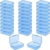 LJY 28 Pieces Rectangular Empty Mini Clear Plastic Organizer Storage Box Containers with Hinged Lids (3.3 x 2.2 x 1 inch, Blue)