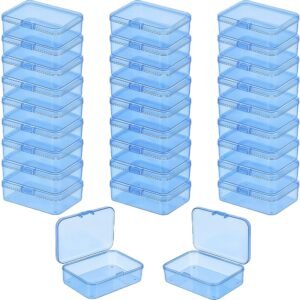 LJY 28 Pieces Rectangular Empty Mini Clear Plastic Organizer Storage Box Containers with Hinged Lids (3.3 x 2.2 x 1 inch, Blue)