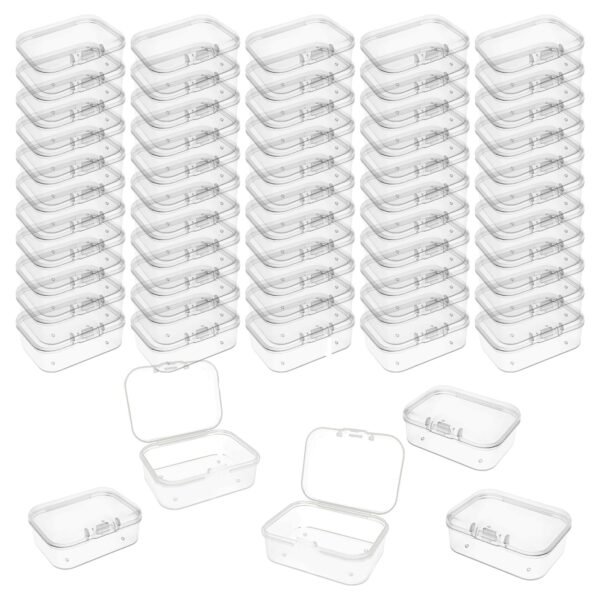 LJY 60-Pack Plastic Case Small Plastic Storage Containers, 2.1x1.6x0.8 inch Clear Organizer Boxes with Lids, Stackable Jewelry Bead Hardware Craft Office Supply Organizer