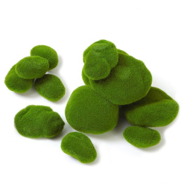 LJY 12 Pcs Artificial Moss Rocks (6 Sizes) Fake Rocks, Moss Balls, Faux Moss - Perfect for Flower Arrangements, Gardens, DIY Crafts, and Aquarium Plants Decorate