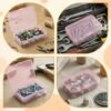 LJY 28 Pieces Rectangular Empty Mini Clear Plastic Organizer Storage Box Containers with Hinged Lids (3.3 x 2.2 x 1 inch, Pink)