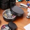 LJY Aluminum Tin Jar Refillable Containers Round Tin Container Bottle for DIY Projects,Gifts,Cosmetic,Cream,Diamond Balm Candle Salve Lip Balm Tins(Black, 48 Pcs 2oz/1oz/0.5oz)