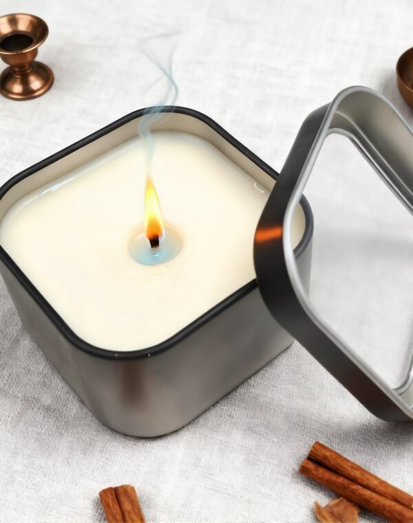 LJY Empty 8-Ounce Capacity Square Black Metal Tins with Clear Window for Candle Making,Gifts & Treasures (6 Pack) (Black, 2.95"x2.95"x1.89")