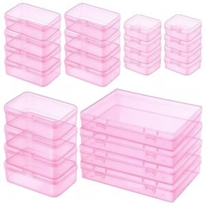 LJY 24-Piece Multi-Size Plastic Storage Containers with Lids, Small Craft Organizers for Beads, Diamond Art,Small Parts,Jewelry and Hardware, Stackable Hinged Box Set (Pink)