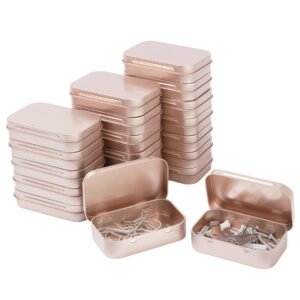 LJY 20-Piece Metal Hinge Tin Box Containers - For Gift Wrapping. Dental Floss Stick - Toothpick Holder and a Sliding-Cover Dental Floss Pick Storage Box (Rose Gold, 20 Pcs 3.7"x2.4"x0.9")