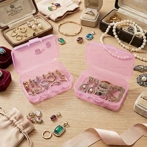LJY 24-Piece Multi-Size Plastic Storage Containers with Lids, Small Craft Organizers for Beads, Diamond Art,Small Parts,Jewelry and Hardware, Stackable Hinged Box Set (Pink)