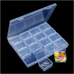 LJY 16 Grid Bead Storage Box -Modular Square Plastic Boxes For Nestable And Individual Use,Suitable For Jewelry,Earrings,Rings,Diamonds,Hardware,Fishing,Rhinestone Organizer, Portable Plastic Box