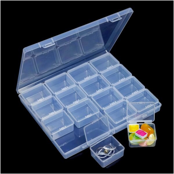 LJY 16 Grid Bead Storage Box -Modular Square Plastic Boxes For Nestable And Individual Use,Suitable For Jewelry,Earrings,Rings,Diamonds,Hardware,Fishing,Rhinestone Organizer, Portable Plastic Box