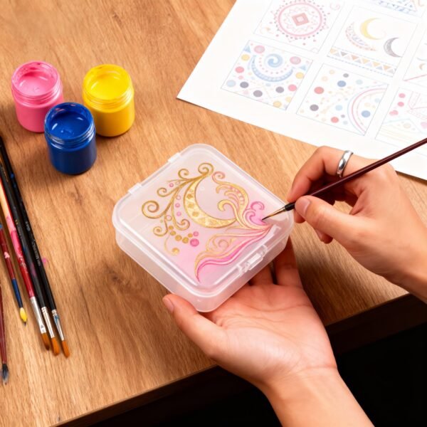 LJY 32 Pieces Square Mini Clear Plastic Storage Containers Box Case with Lids for Small Items and Other Craft Projects (2.5 x 2.5 x 0.8 inch, Transparent)