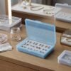 LJY 12 Pieces Rectangular Empty Mini Clear Plastic Organizer Storage Box Containers with Hinged Lids (5.3 x 3.1 x 1.2 inch, Blue)