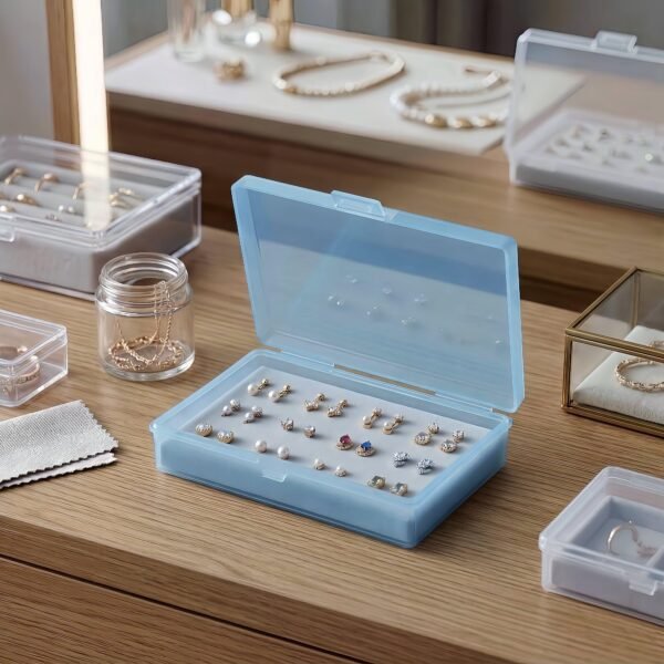 LJY 12 Pieces Rectangular Empty Mini Clear Plastic Organizer Storage Box Containers with Hinged Lids (5.3 x 3.1 x 1.2 inch, Blue)