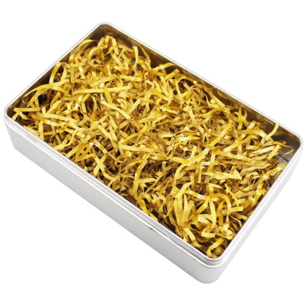 LJY Golden Glitter Raffia Paper Shreds, 100g Crinkle Cut Filler for Gift Wrapping, Basket Filling, Wedding Decorations, Party Supplies, and DIY Crafts Shredded Confetti Strands