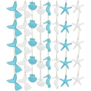 40 Pieces Ocean Themed Hanging Resin Seashells Ornaments for Summer Party Beach Wedding Christmas Tree Home Decor & DIY Craft Projects (White + Blue)