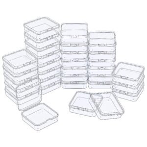 LJY 32 Pieces Square Mini Clear Plastic Storage Containers Box Case with Lids for Small Items and Other Craft Projects (2.5 x 2.5 x 0.8 inch, Transparent)