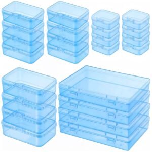 LJY 24-Piece Multi-Size Plastic Storage Containers with Lids, Small Craft Organizers for Beads, Diamond Art,Small Parts,Jewelry and Hardware, Stackable Hinged Box Set (Blue)