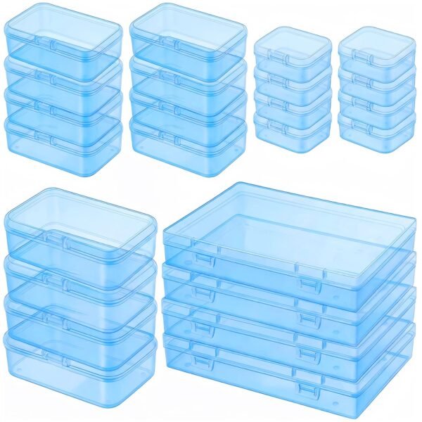 LJY 24-Piece Multi-Size Plastic Storage Containers with Lids, Small Craft Organizers for Beads, Diamond Art,Small Parts,Jewelry and Hardware, Stackable Hinged Box Set (Blue)