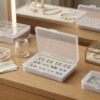 LJY 12 Pieces Rectangular Empty Mini Clear Plastic Organizer Storage Box Containers with Hinged Lids (5.3 x 3.1 x 1.2 inch, Transparent)