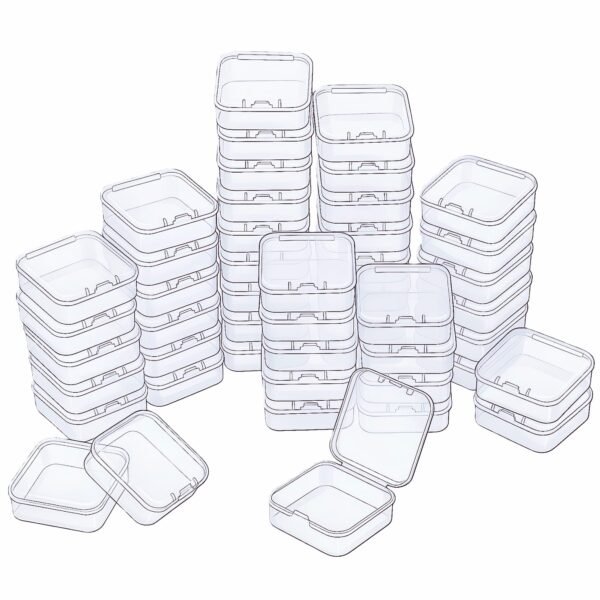 LJY 16 Pieces Square Mini Clear Plastic Storage Containers Box Case with Lids for Small Items and Other Craft Projects (3.3 x 3.3 x 1.1 inch, Transparent)
