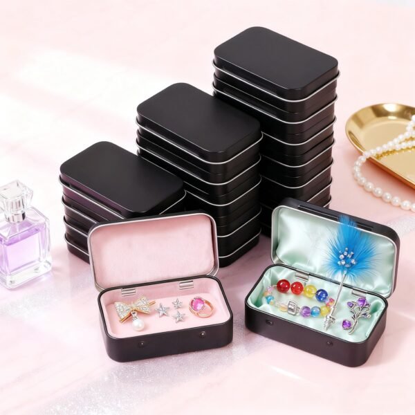 LJY 20-Piece Metal Hinge Tin Box Containers - For Gift Wrapping. Dental Floss Stick - Toothpick Holder and a Sliding-Cover Dental Floss Pick Storage Box (Black, 20 Pcs 3.7"x2.4"x0.9")