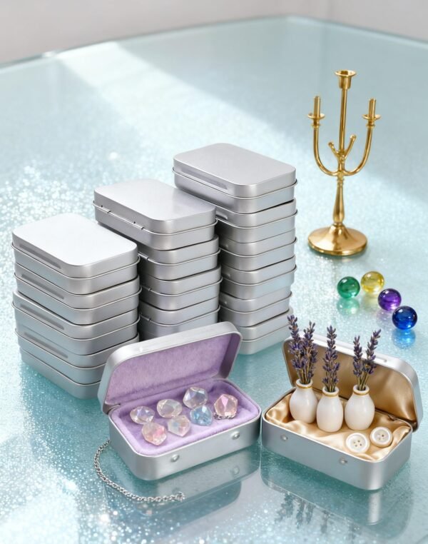 LJY 20-Piece Metal Hinge Tin Box Containers - For Gift Wrapping. Dental Floss Stick - Toothpick Holder and a Sliding-Cover Dental Floss Pick Storage Box (Silvery, 20 Pcs 3.7"x2.4"x0.9")