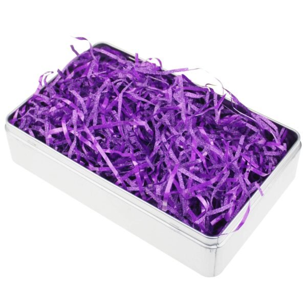 LJY Glitter Raffia Paper Shreds, 100g Crinkle Cut Filler for Gift Wrapping, Basket Filling, Wedding Decorations, Party Supplies, and DIY Crafts Shredded Confetti Strands (Glitter Purple)