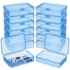 LJY 12 Pieces Rectangular Empty Mini Clear Plastic Organizer Storage Box Containers with Hinged Lids (4.5 x 3.3 x 1.1 inch, Blue)