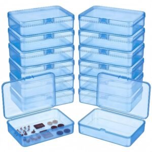 LJY 12 Pieces Rectangular Empty Mini Clear Plastic Organizer Storage Box Containers with Hinged Lids (4.5 x 3.3 x 1.1 inch, Blue)