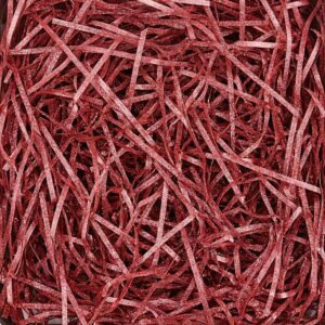 LJY Glitter Raffia Paper Shreds, 100g Crinkle Cut Filler for Gift Wrapping, Basket Filling, Wedding Decorations, Party Supplies, and DIY Crafts Shredded Confetti Strands (Glitter Wine Red)