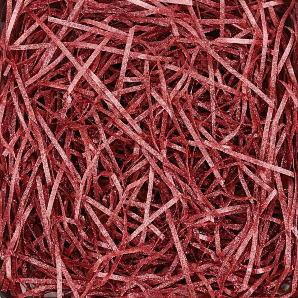 LJY Glitter Raffia Paper Shreds, 100g Crinkle Cut Filler for Gift Wrapping, Basket Filling, Wedding Decorations, Party Supplies, and DIY Crafts Shredded Confetti Strands (Glitter Wine Red)