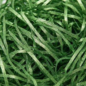 LJY Glitter Raffia Paper Shreds, 100g Crinkle Cut Filler for Gift Wrapping, Basket Filling, Wedding Decorations, Party Supplies, and DIY Crafts Shredded Confetti Strands (Glitter Green)
