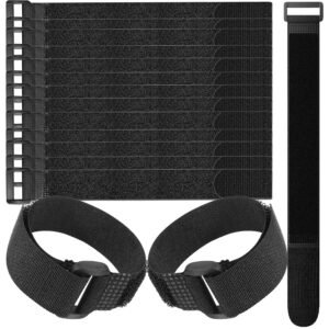 LJY 16-Pack Hook and Loop Straps Nylon Cable Ties Organizer Fastener, 11.8 in x 0.98 in, Black