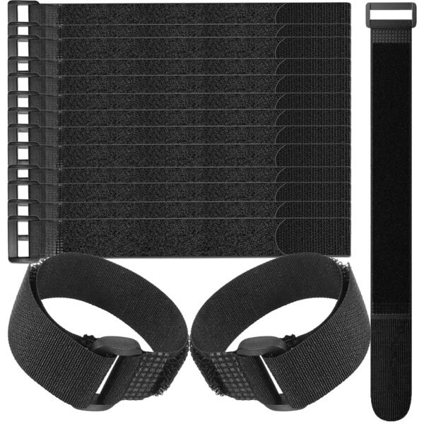 LJY 16-Pack Hook and Loop Straps Nylon Cable Ties Organizer Fastener, 11.8 in x 0.98 in, Black