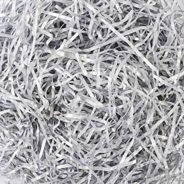 LJY Glitter Raffia Paper Shreds, 100g Crinkle Cut Filler for Gift Wrapping, Basket Filling, Wedding Decorations, Party Supplies, and DIY Crafts Shredded Confetti Strands (Glitter Silver)