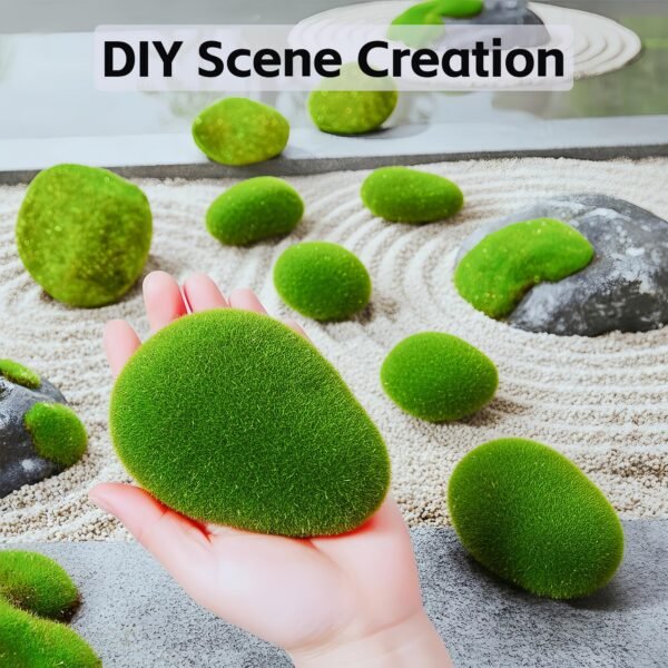 LJY 12 Pcs Artificial Moss Rocks (6 Sizes) Fake Rocks, Moss Balls, Faux Moss - Perfect for Flower Arrangements, Gardens, DIY Crafts, and Aquarium Plants Decorate