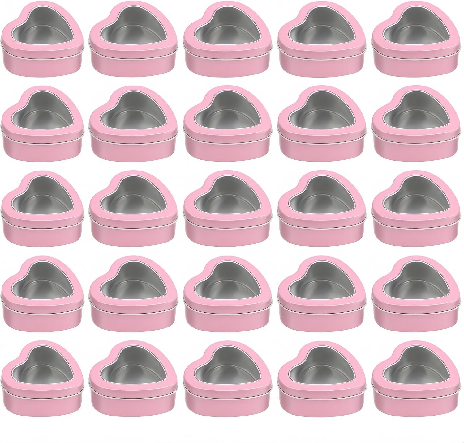 LJY 25 pack heart shaped tins with clear window lids